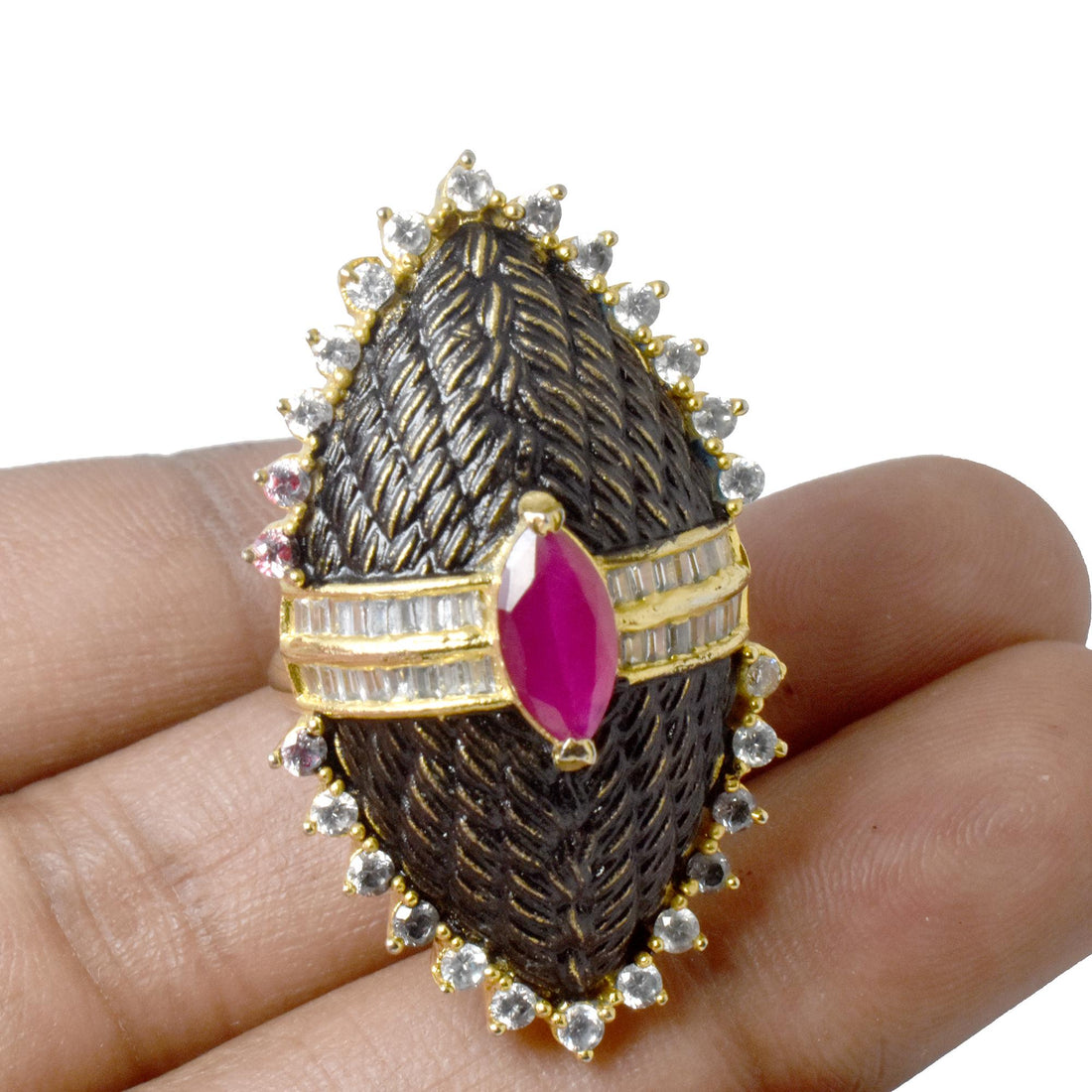 Victorian Ruby CZ Diamond Adjustable Ring | 22K Gold Plated Ring |Cocktail Ring | Bridal Ring | Wedding Ring | Engagement Ring |Gift For Her — 8