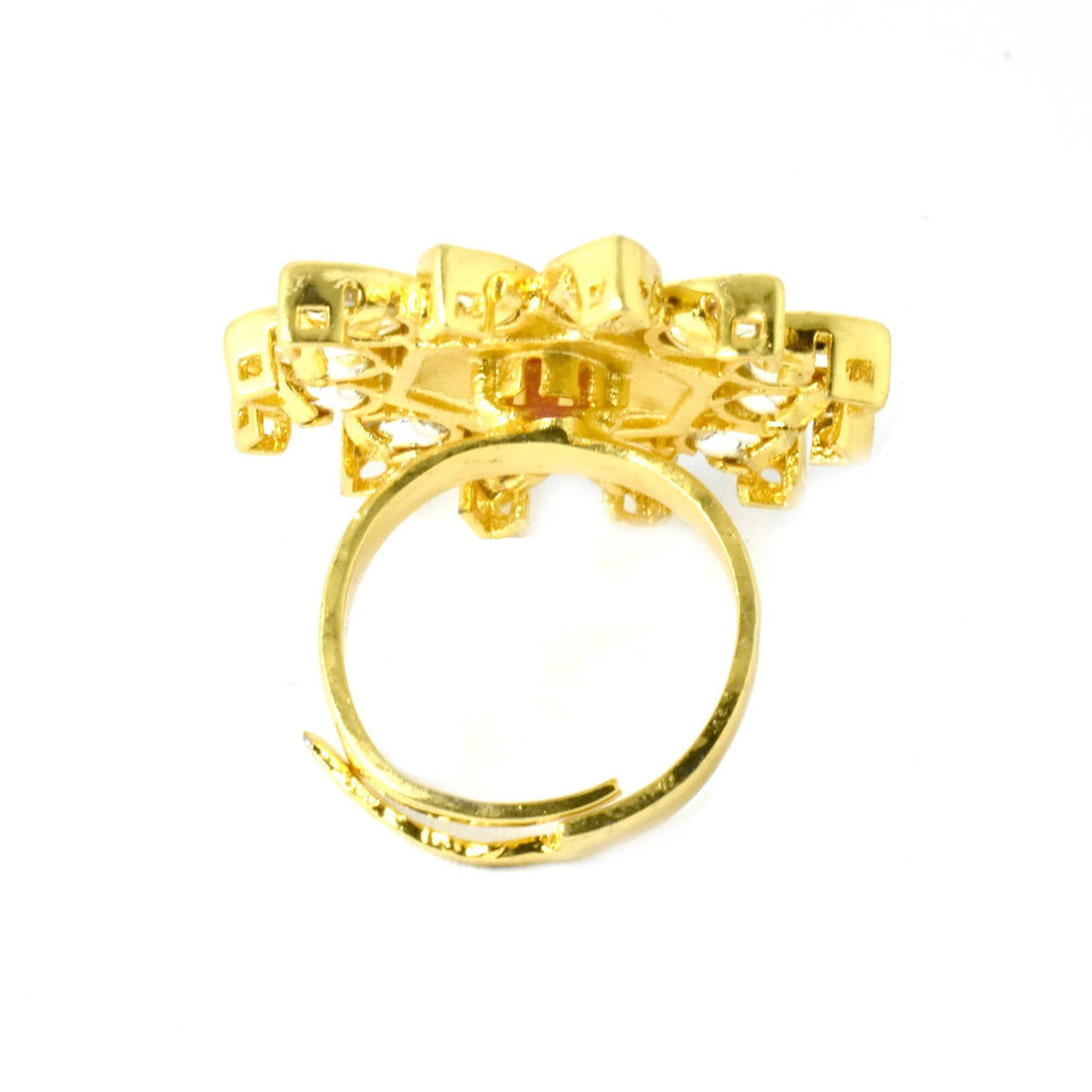 Red Ruby Polki CZ Diamond Cocktail Ring | 22K Gold Plated Adjustable Ring | Bridal Ring | Wedding Ring | Engagement Ring | Gift For Her — 4