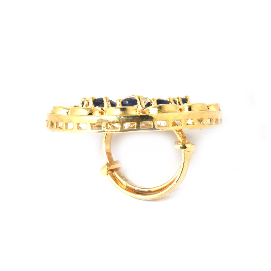 Lab Created Sapphire Ring: CZ Diamond, Yellow Gold Plated, Adjustable — 8