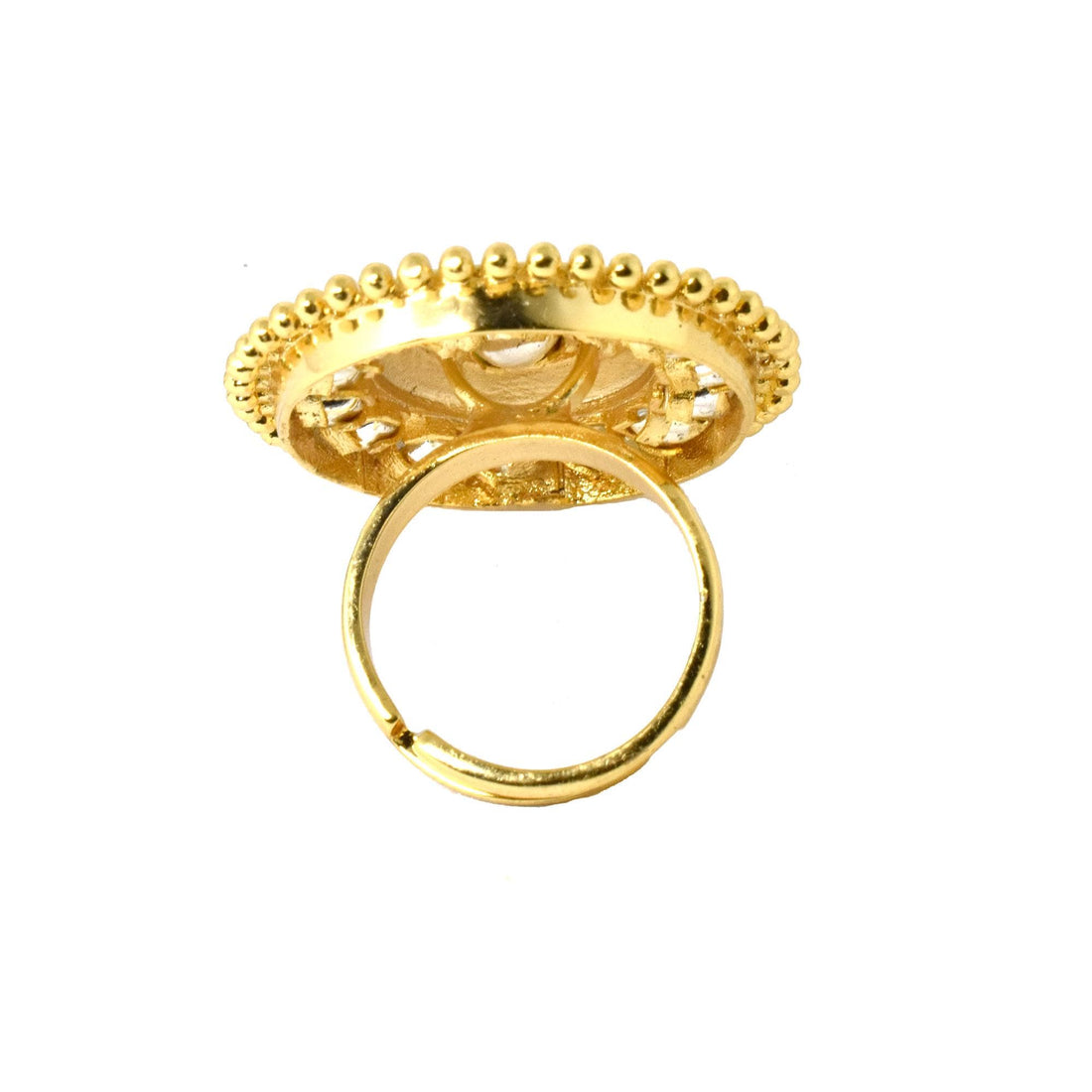 Kundan Polki CZ Diamond Ring | Indian 22K Gold Plated Bridal Statement Cocktail Jewelry | Traditional Wedding Party Wear Ring | Gift For Her — 3