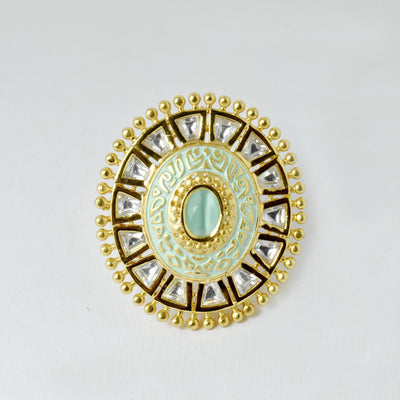 Kundan Polki CZ Diamond Ring | Indian 22K Gold Plated Bridal Statement Cocktail Jewelry | Traditional Wedding Party Wear Ring | Gift For Her