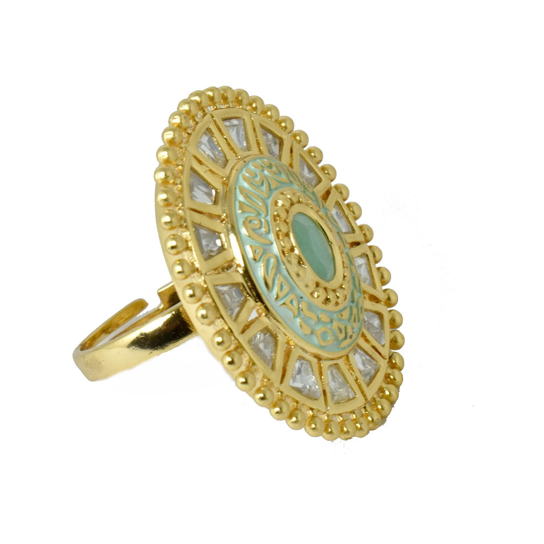 Kundan Polki CZ Diamond Ring | Indian 22K Gold Plated Bridal Statement Cocktail Jewelry | Traditional Wedding Party Wear Ring | Gift For Her — 8