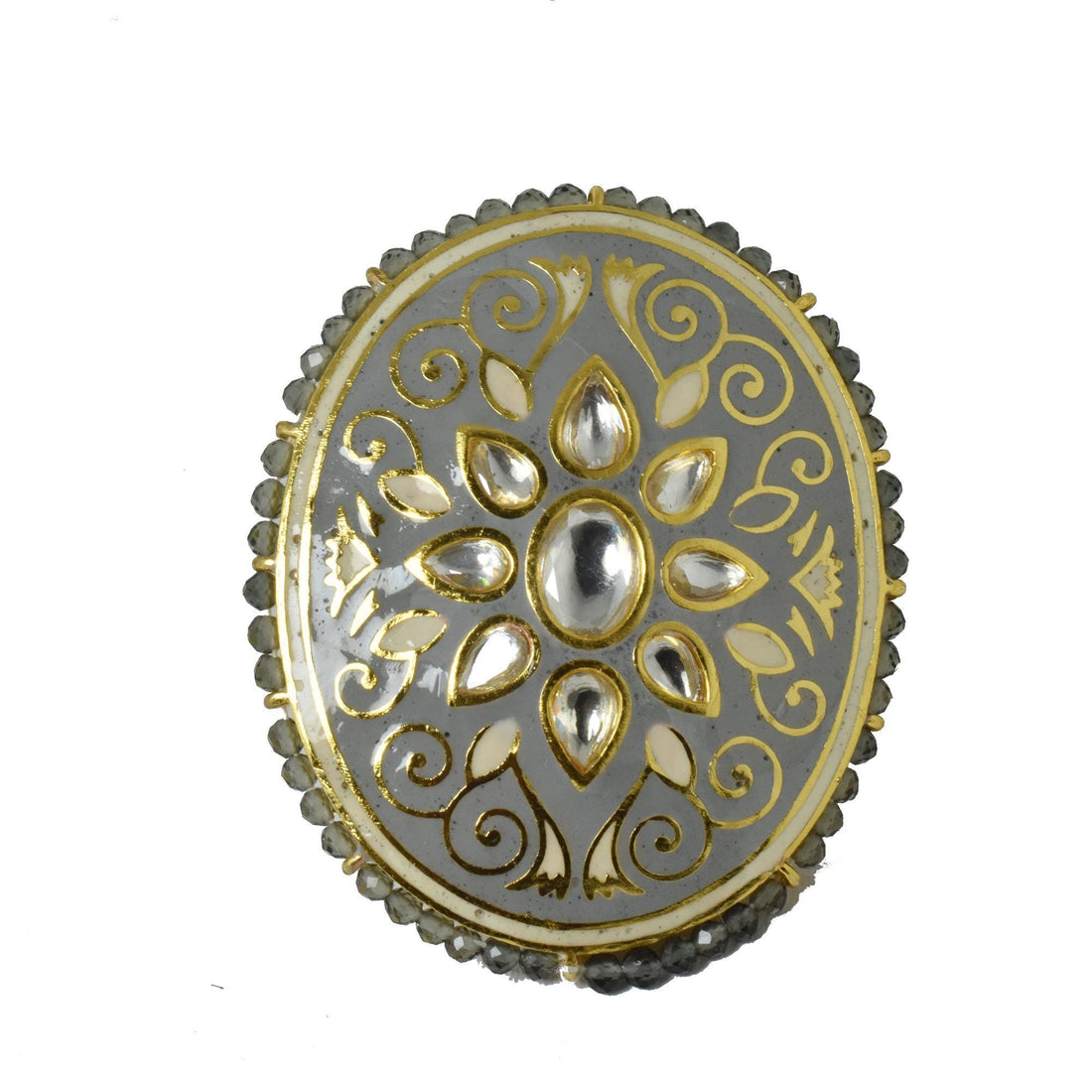 Kundan Polki CZ Diamond Ring | Yellow Gold Plated Traditional Indian Bridal Statement Jewelry | Wedding Cocktail Wear Ring | Gift For Her — 1