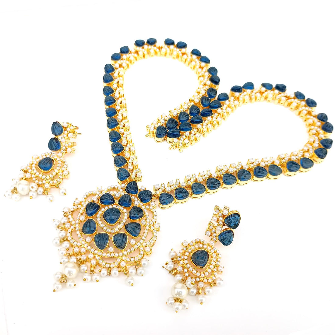 22K Gold Plated Gemstone Carving Necklace | Sapphire Rose Quartz Pearl Emerald | Bridal Wedding Jewelry Necklace — 3