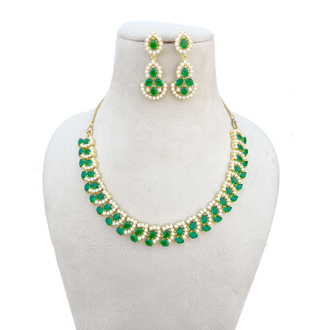 Rubellite Emerald Necklace | 22K Gold Plated Indian Jewelry | Statement Bridal Necklace | Gift For Her | Bridal Jewelry Set — 7