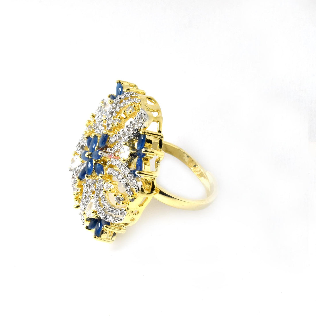 Sapphire CZ Ring | Yellow Gold Plated Diamond Ring | Engagement Ring | Wedding Ring | Traditional Ring | Statement Ring| Gift for Her — 5