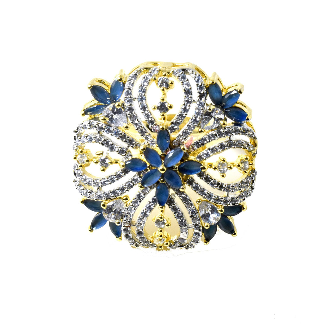 Sapphire CZ Ring | Yellow Gold Plated Diamond Ring | Engagement Ring | Wedding Ring | Traditional Ring | Statement Ring| Gift for Her — 3