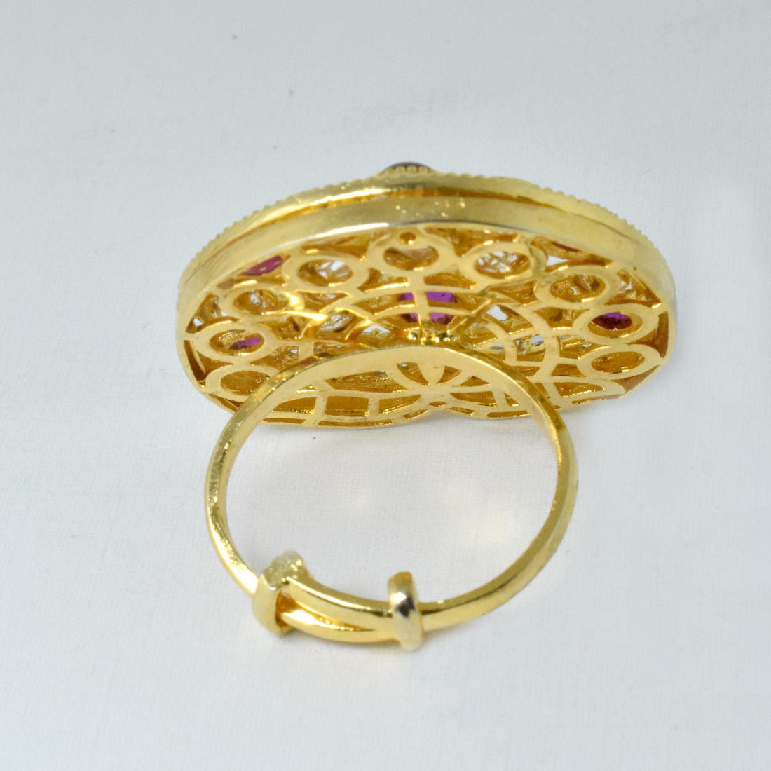Ruby & Polki CZ Diamond Victorian Cocktail Ring | Yellow Gold Plated Vintage Bridal Statement Jewelry | Wedding Party Wear | Gift For Her — 8