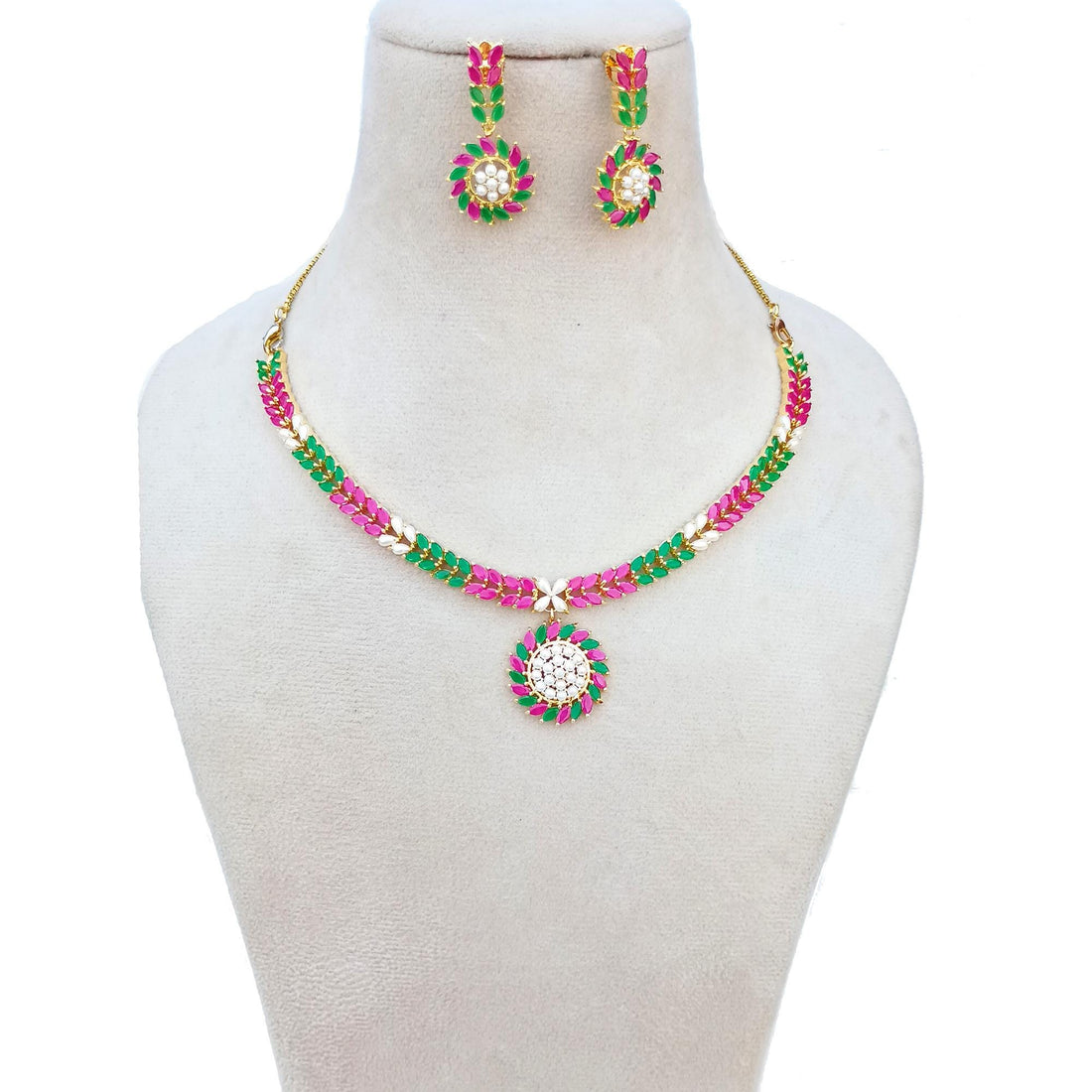 Ruby & Multi Stone Gold Plated Necklace Set for Women | Indian Wedding Bridal Jewellery | Traditional Party Wear Necklace | Gift for Her — 6