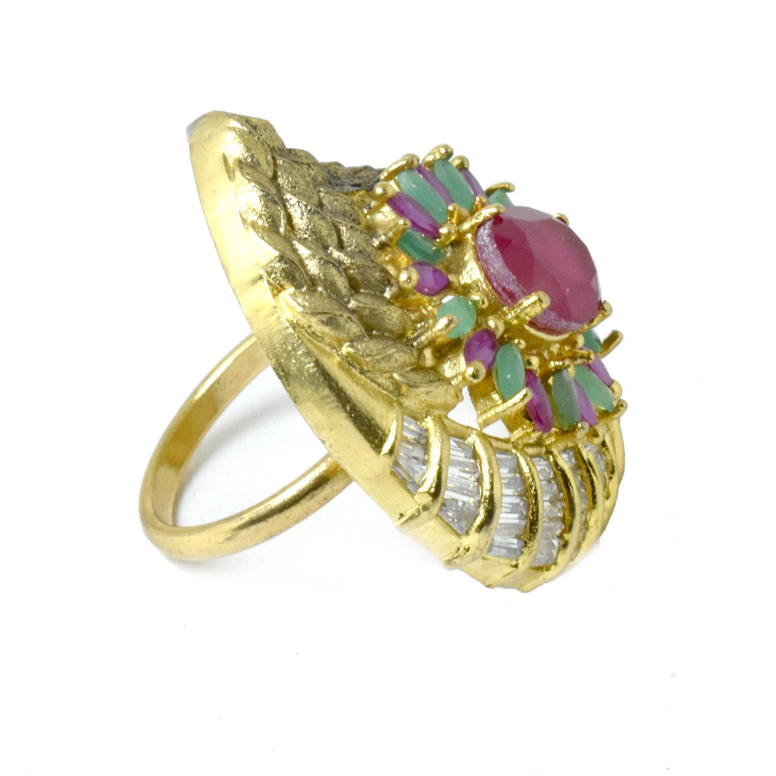 Elegant Ruby Emerald Oval Ring | Yellow Gold Plated Bridal Party Wear Statement Jewelry | Anniversary Gift For Women — 8
