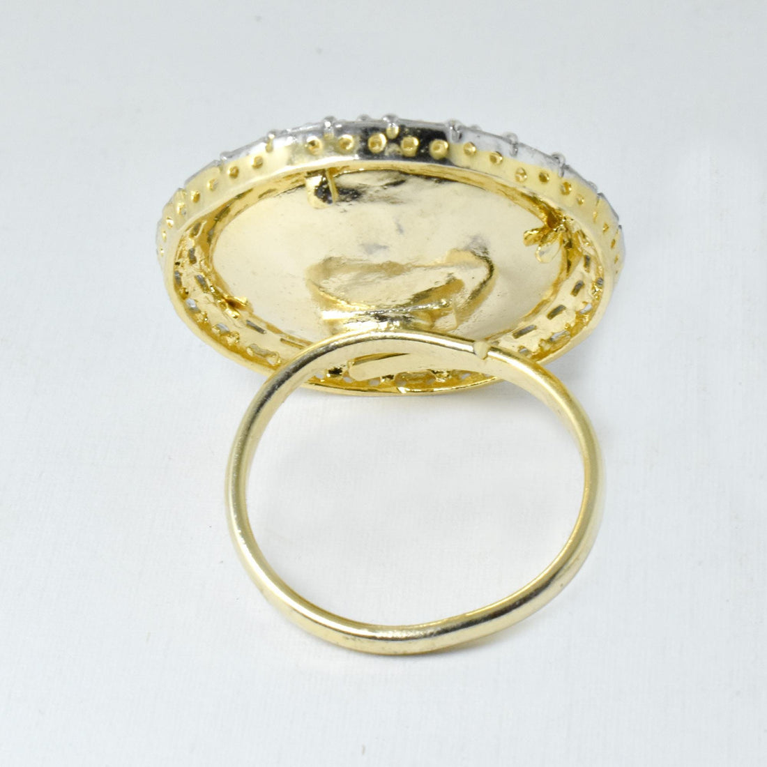 Premium Kundan Polki CZ Ring | 22K Gold Plated Traditional Indian Bridal Jewelry | Wedding Party Wear Statement Ring | Gift For Women — 4