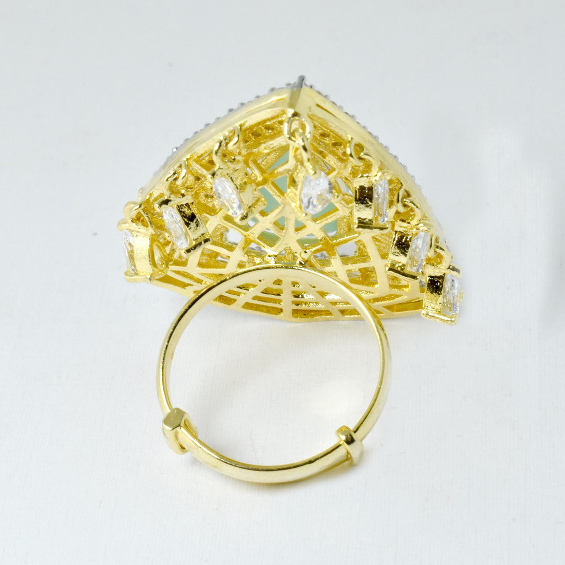 Emerald Pear Ring: Gold Plated CZ Diamond Statement Ring | Gift For Her — 4