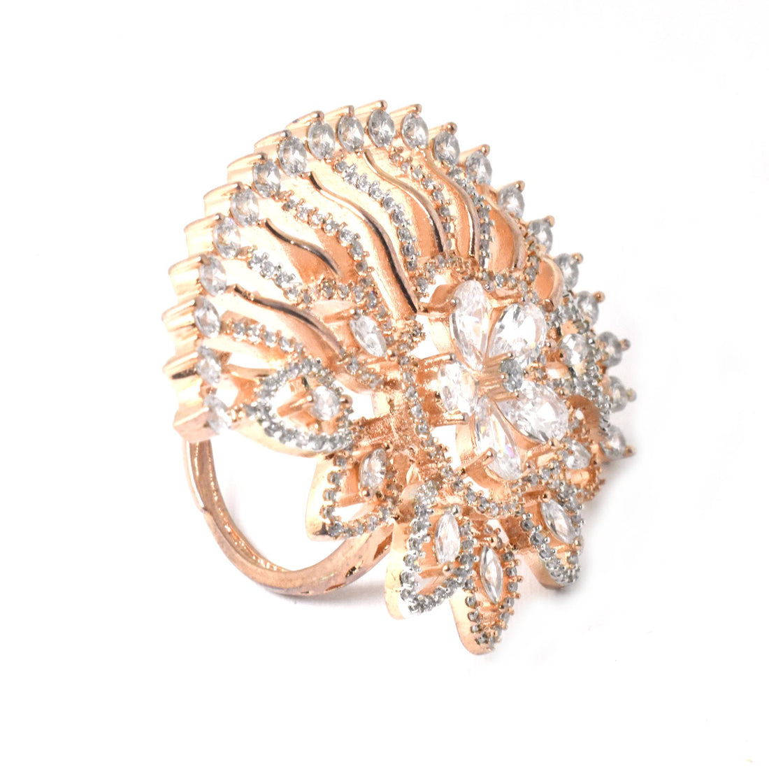 Gold Plated CZ Diamond Cocktail Ring | Handmade Statement Jewelry | Elegant Bridal Wedding Party Wear Ring | Gift For Her — 8