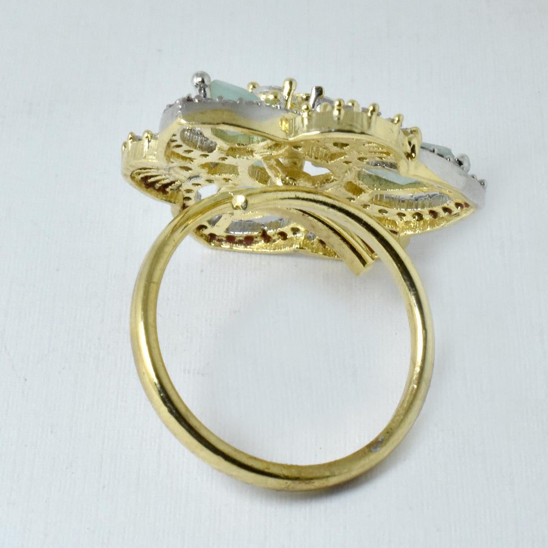 22K Gold Plated Emerald Cut CZ Diamond Ring | Bridal Cocktail Statement Ring | Traditional Party Wear Jewelry | Gift For Women — 4
