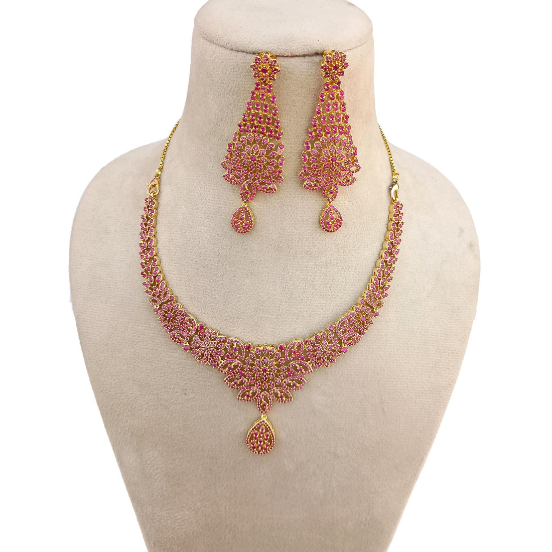 22K Gold Plated Handmade Ruby Necklace | Indian Bridal Wedding Traditional Jewelry Set | Gift For Her — 5