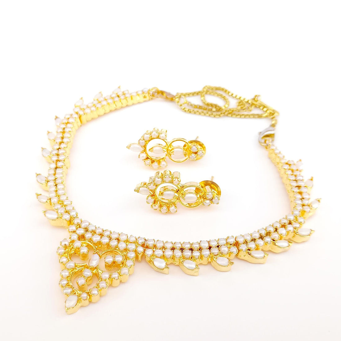 Handmade 22K Gold Plated Pearl Bridal Necklace | Indian Wedding Traditional Jewelry Set | Gift For Her | Engagement Jewelry — 6