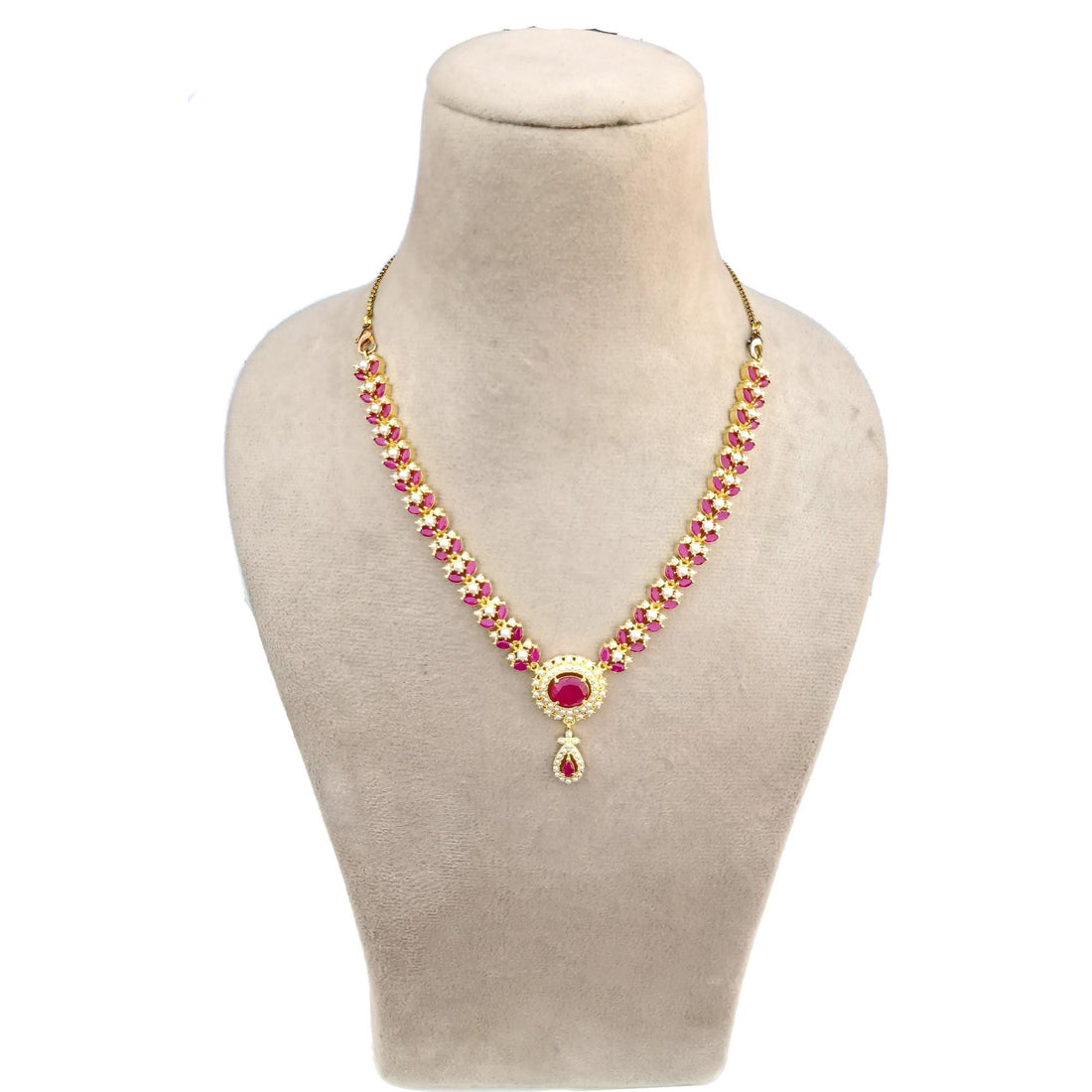 South Indian 22K Gold Plated Ruby Pearl Long Necklace | Traditional Bridal Haram | Wedding Engagement Jewelry | Party Wear Necklace — 5
