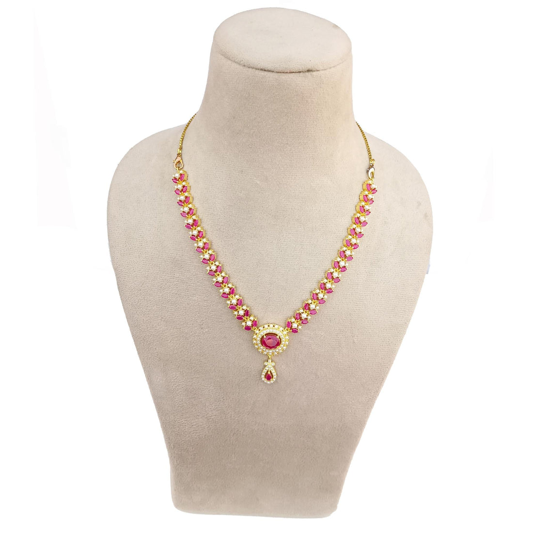 South Indian 22K Gold Plated Ruby Pearl Long Necklace | Traditional Bridal Haram | Wedding Engagement Jewelry | Party Wear Necklace — 4