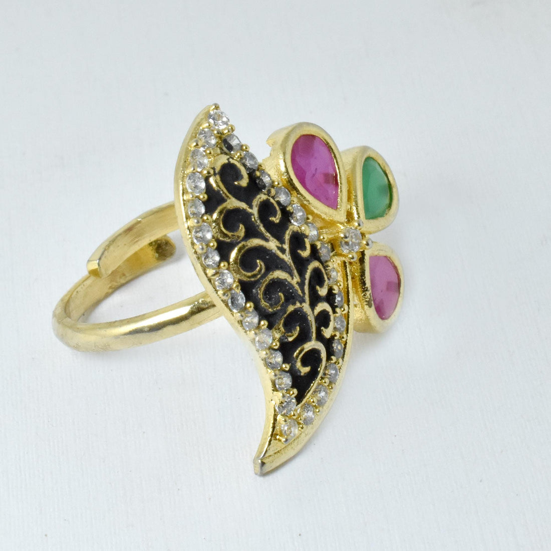 Vintage Style Ruby Emerald Ring: Gold Plated Cocktail Statement Ring — 2