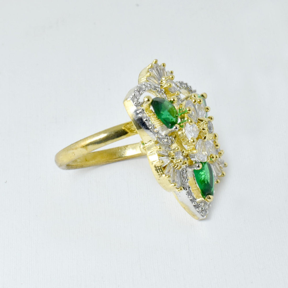 Adjustable Green Quartz & CZ Diamond Bridal Ring | 22K Gold Plated Wedding Statement Cocktail Jewelry | Engagement Ring | Gift For Her — 8