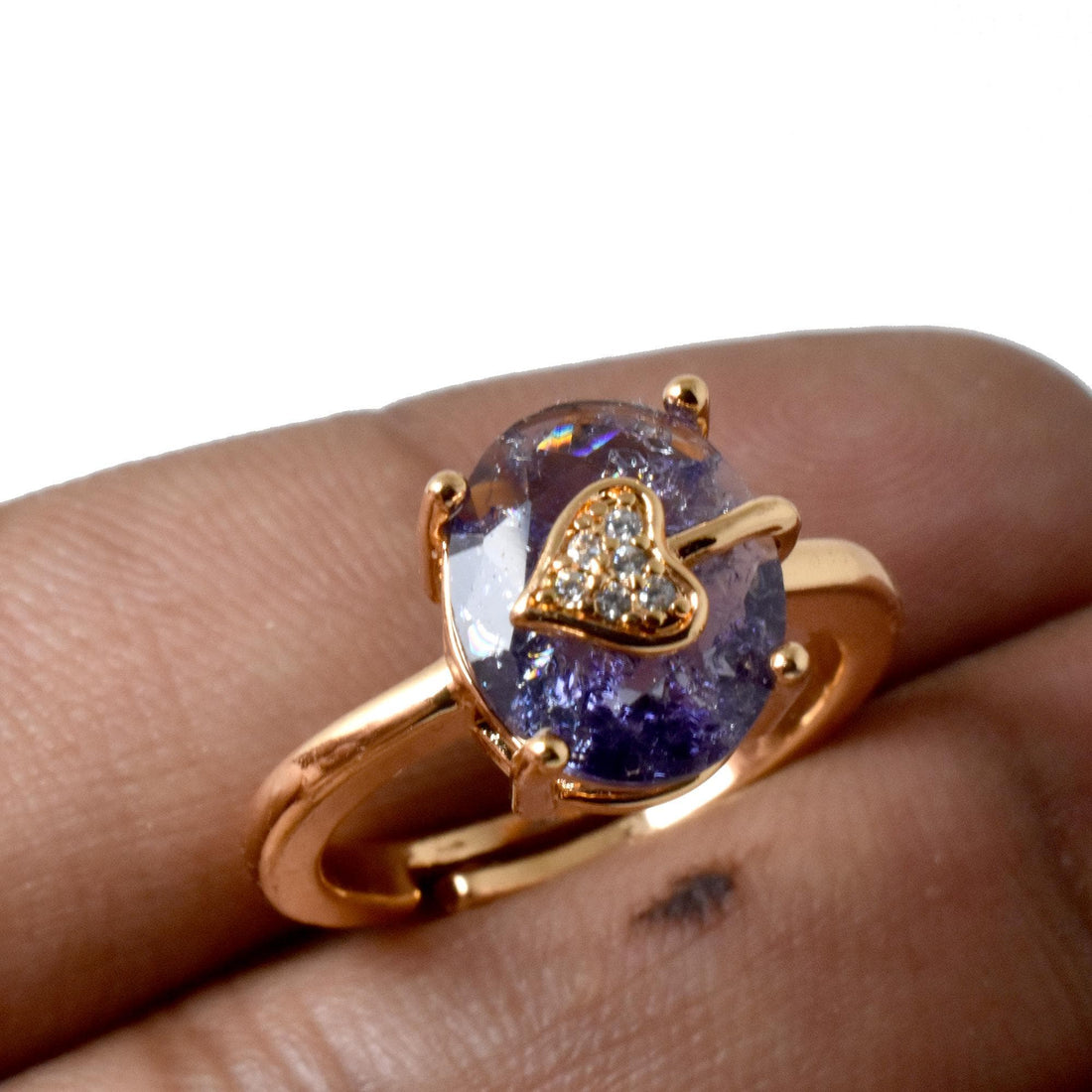 Cushion Sapphire & CZ Diamond Ring | Rose Gold Plated Cocktail Ring | Elegant Statement Jewelry | Gift for Her | party ring — 5