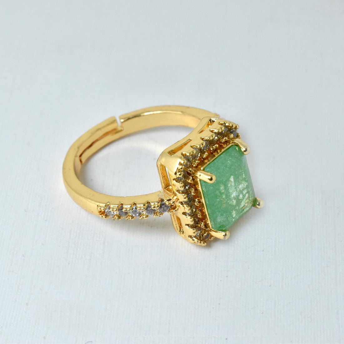 Emerald CZ Diamond Cocktail Ring | Gold Plated Statement Ring | Elegant Bridal Party Wear Ring | Designer Fashion Jewelry Gift for Her — 3