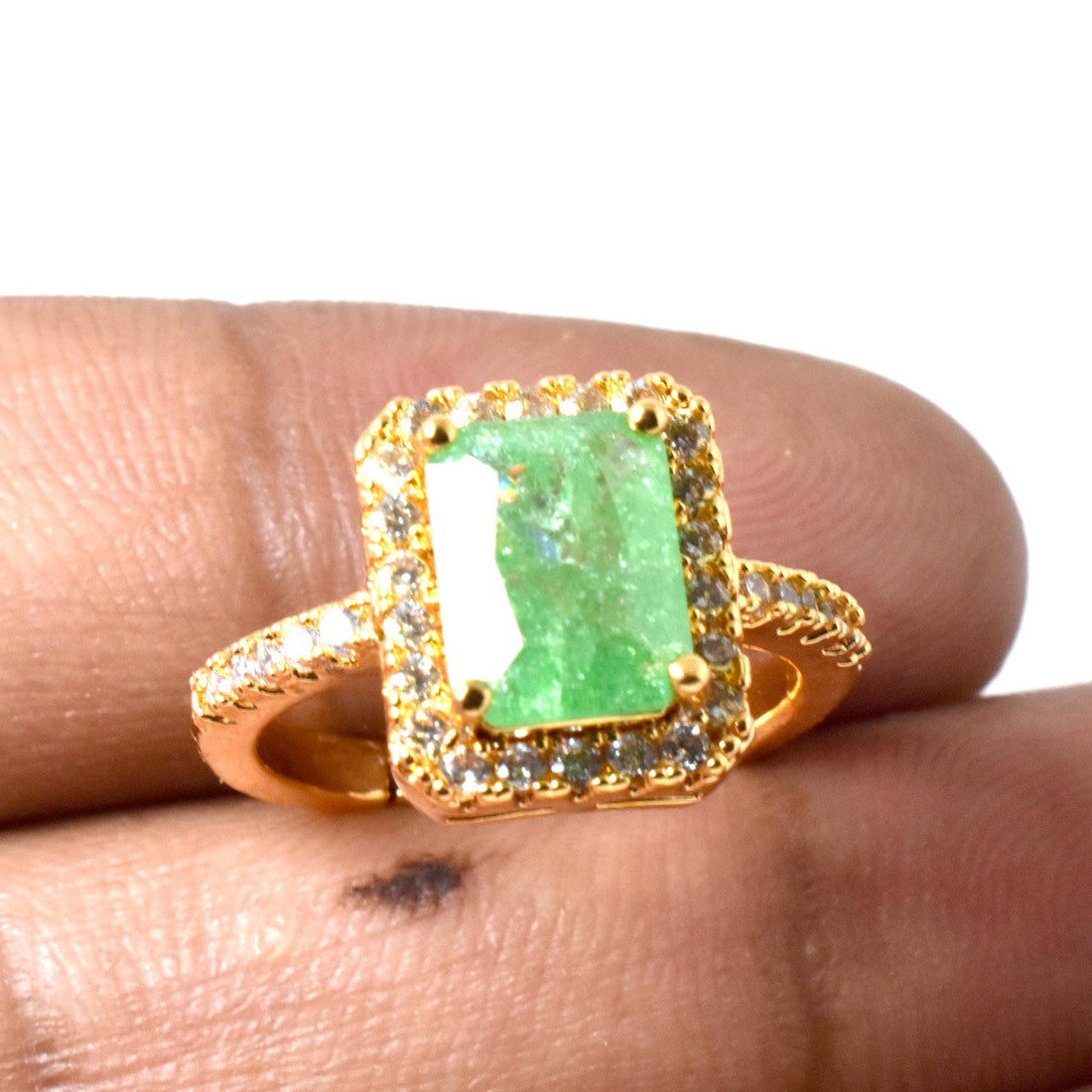 Emerald CZ Diamond Cocktail Ring | Gold Plated Statement Ring | Elegant Bridal Party Wear Ring | Designer Fashion Jewelry Gift for Her — 4