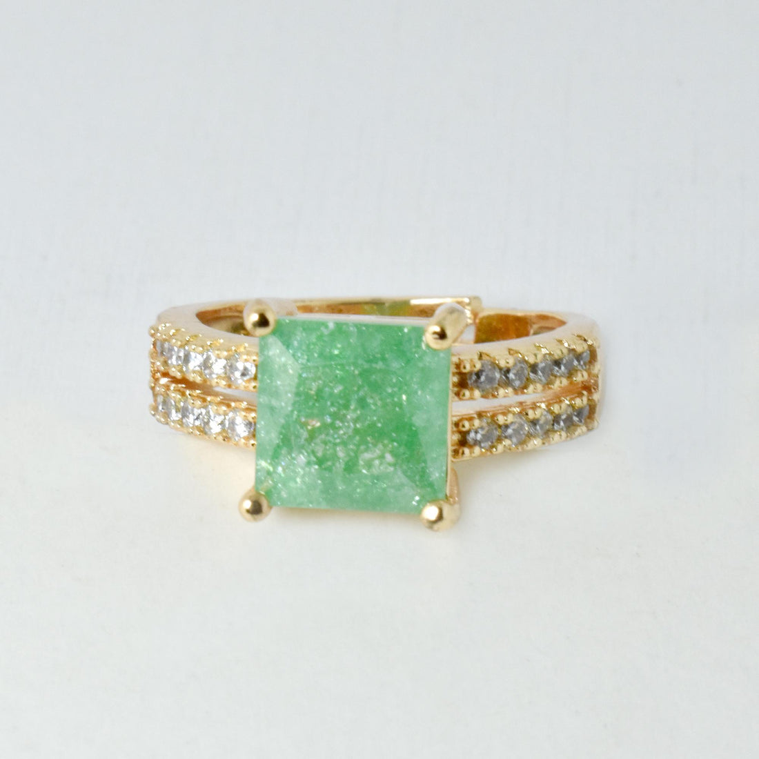 Rose Gold Plated Green Quartz CZ Diamond Ring | Cocktail Statement Ring | Bridal Wedding Engagement Ring | Gift for Her — 6