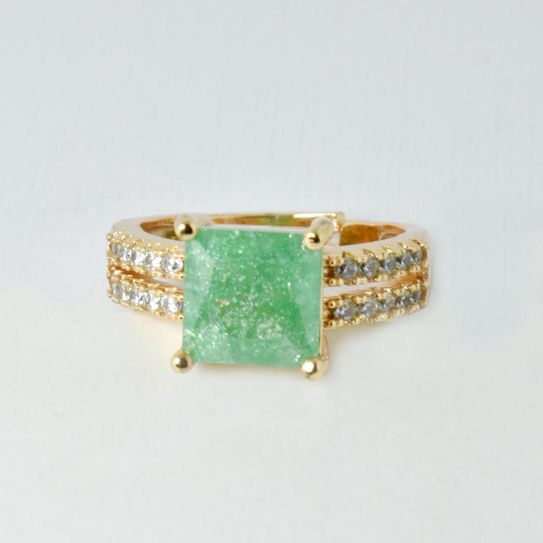 Rose Gold Plated Green Quartz CZ Diamond Ring | Cocktail Statement Ring | Bridal Wedding Engagement Ring | Gift for Her — 1