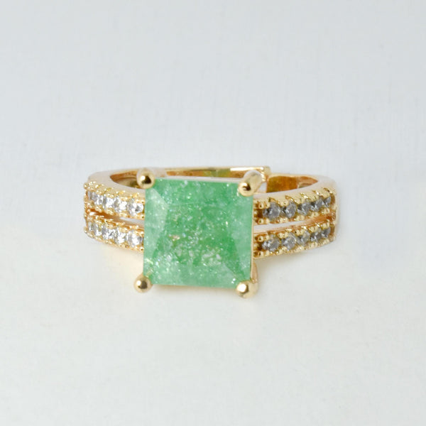 Rose Gold Plated Green Quartz CZ Diamond Ring | Cocktail Statement Ring | Bridal Wedding Engagement Ring | Gift for Her