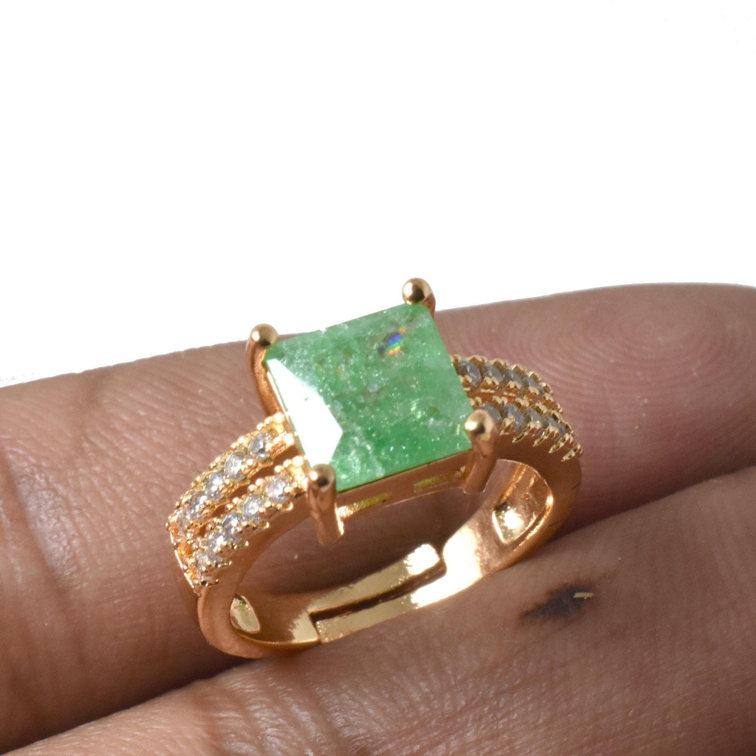 Rose Gold Plated Green Quartz CZ Diamond Ring | Cocktail Statement Ring | Bridal Wedding Engagement Ring | Gift for Her — 4