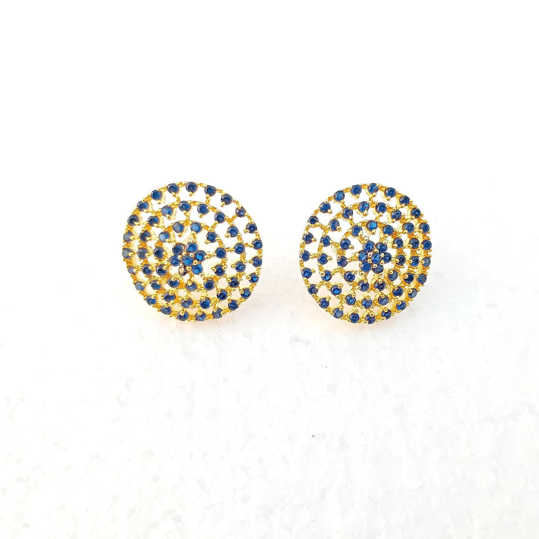 Art Deco Black Onyx Sapphire Emerald Earrings | Gold Plated Round Stud Earrings | Bridal Wedding Jewelry | Vintage Studs | Gift for Her — 2