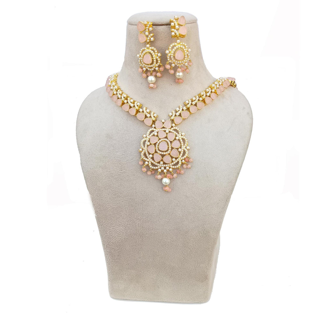 22K Gold Plated Gemstone Carving Necklace | Sapphire Rose Quartz Pearl Emerald | Bridal Wedding Jewelry Necklace — 7