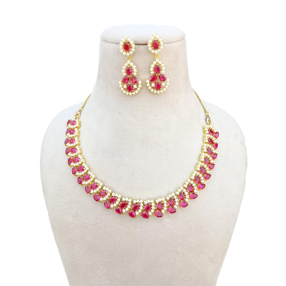Rubellite Emerald Necklace | 22K Gold Plated Indian Jewelry | Statement Bridal Necklace | Gift For Her | Bridal Jewelry Set — 2