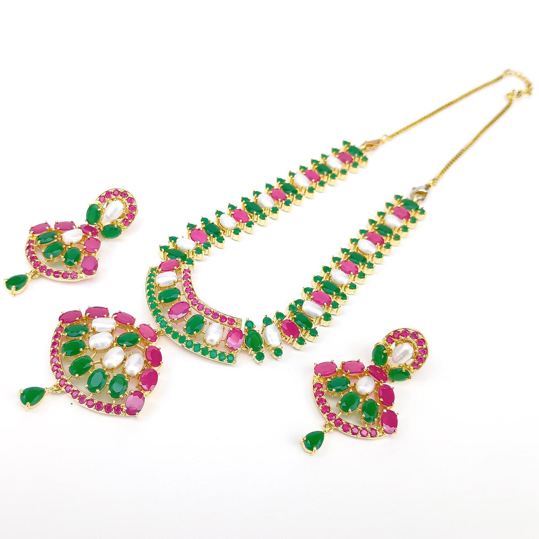 Ruby Emerald Pearl Necklace | 22K Gold Plated Indian Jewelry | Traditional Bridal Necklace | Wedding Party Wear | Gift for Her — 6