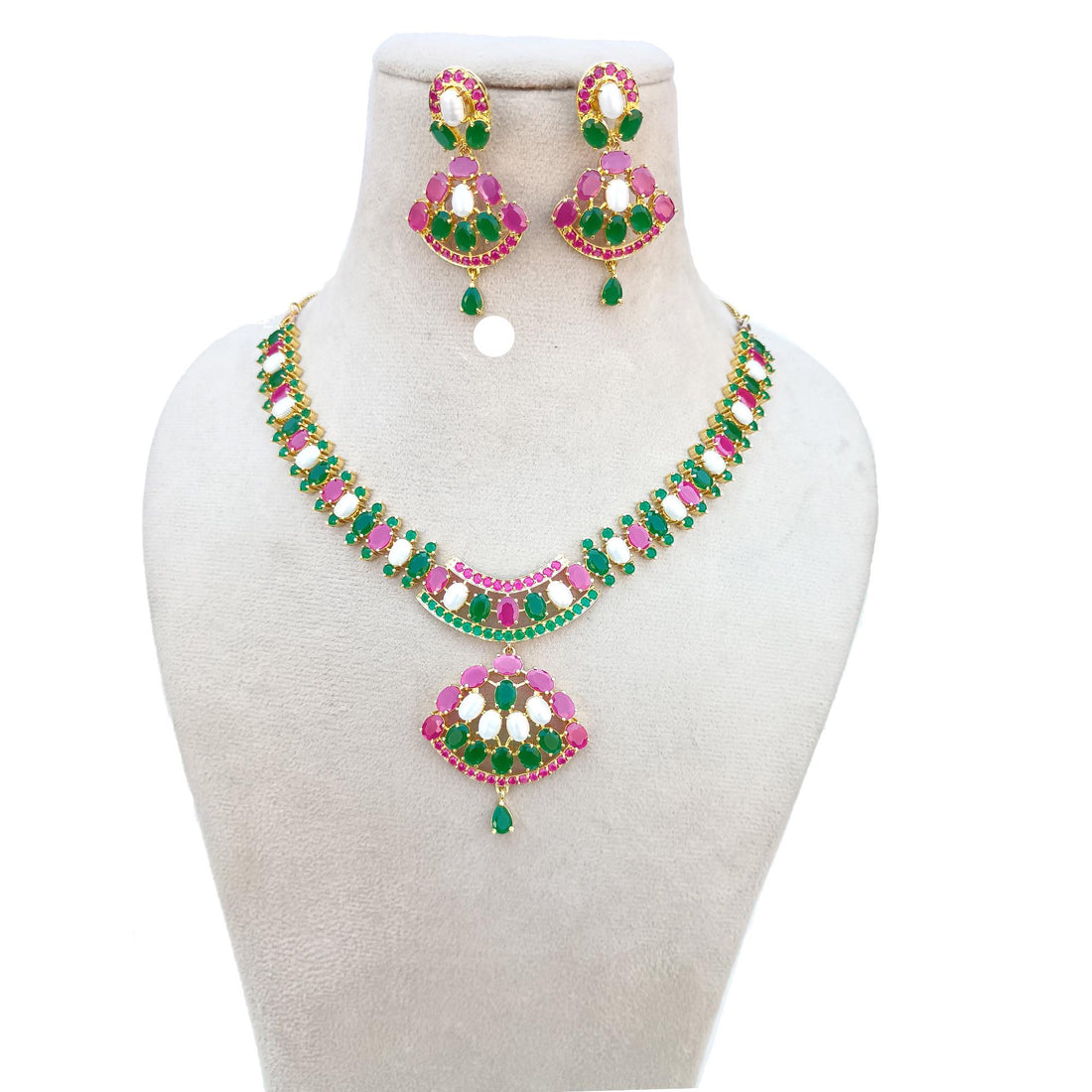 Ruby Emerald Pearl Necklace | 22K Gold Plated Indian Jewelry | Traditional Bridal Necklace | Wedding Party Wear | Gift for Her — 2