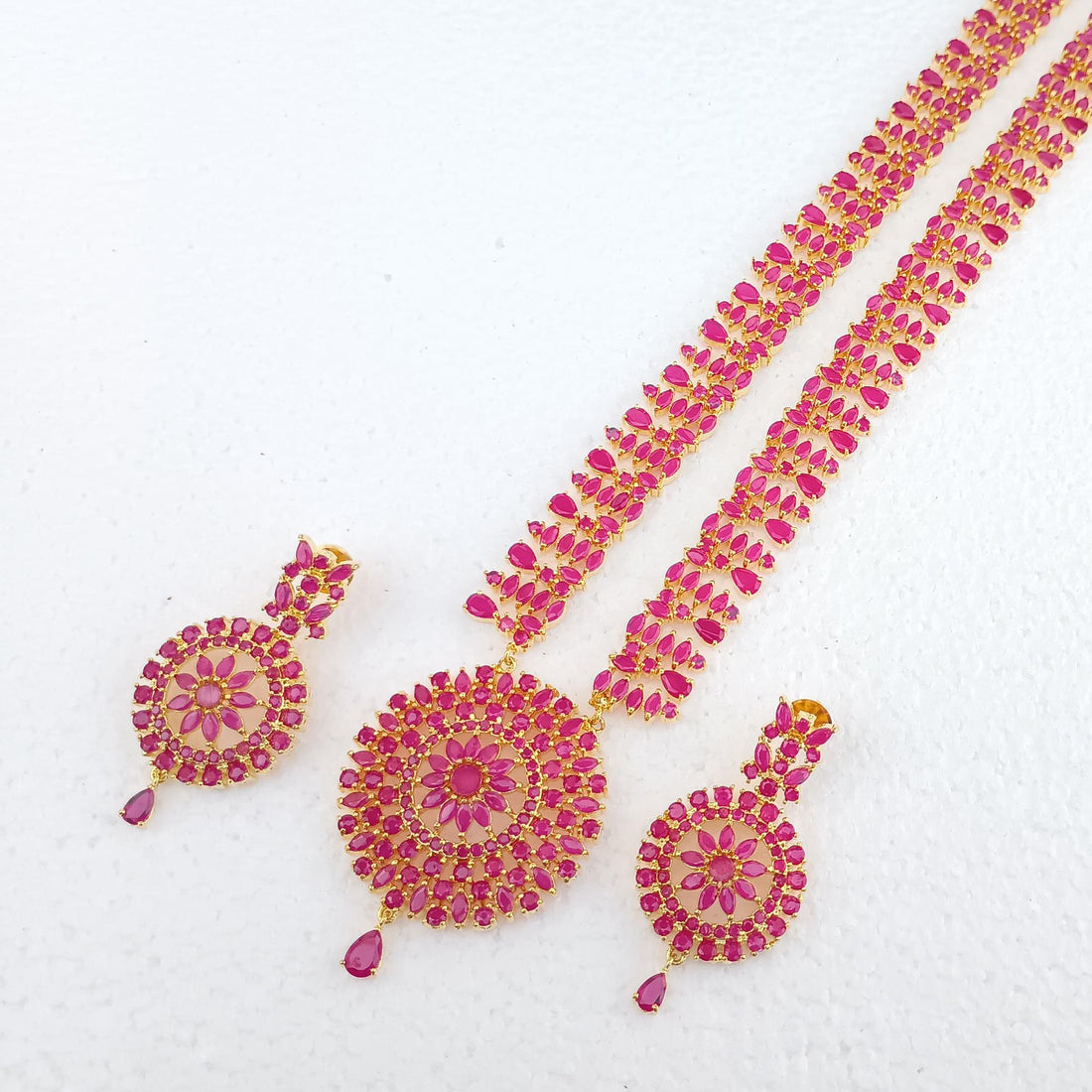 22K Gold Plated South Indian Necklace | Ruby Emerald Coral Gemstone Bridal Wedding Jewelry | Traditional Statement Necklace | Gift for Women — 7