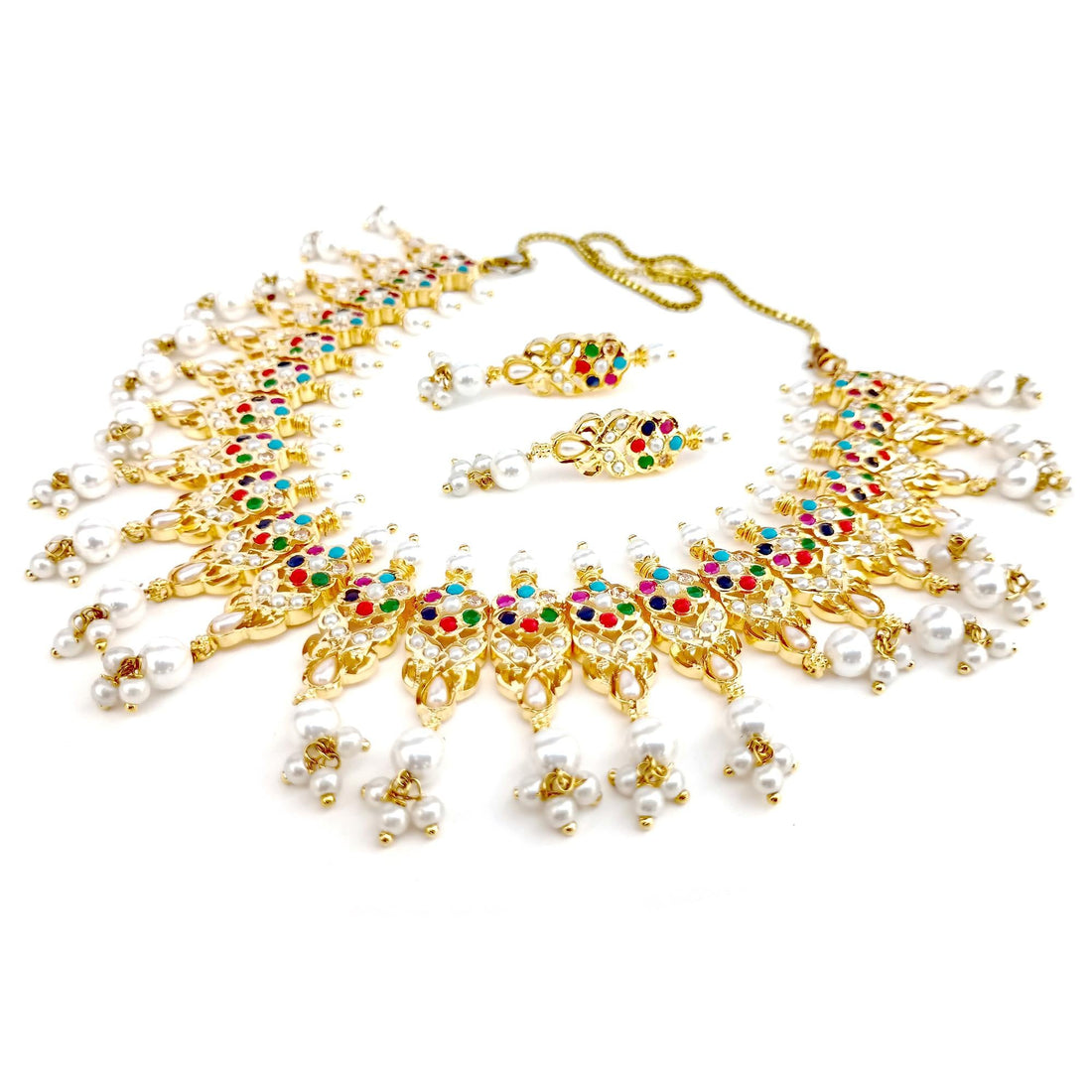 Ruby Emerald Pearl Necklace Set |22K Gold Plated South Indian Wedding Jewelry |Traditional Bridal Necklace |Party Wear Jewelry |Gift for Her — 5