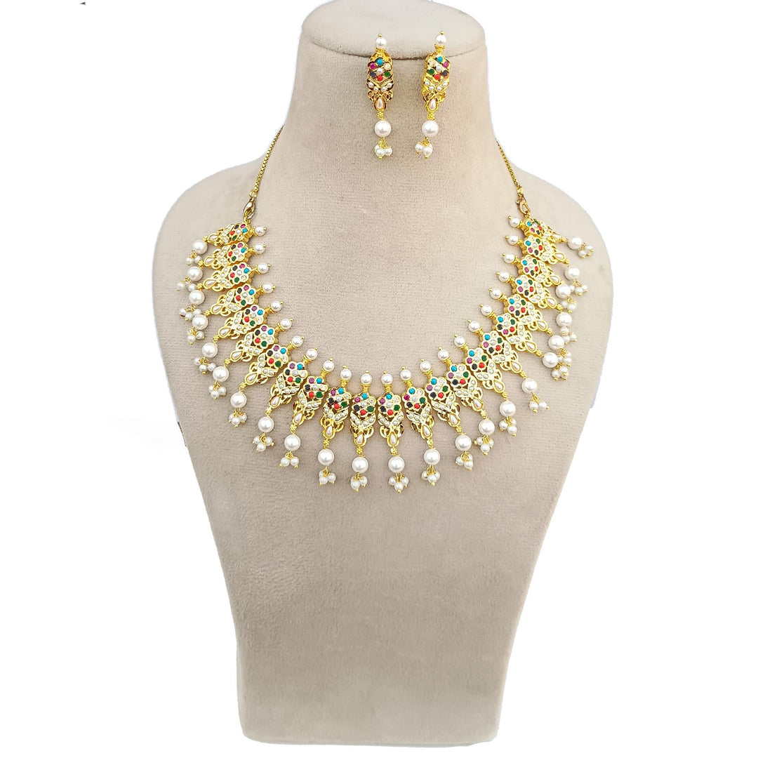 Ruby Emerald Pearl Necklace Set |22K Gold Plated South Indian Wedding Jewelry |Traditional Bridal Necklace |Party Wear Jewelry |Gift for Her — 2