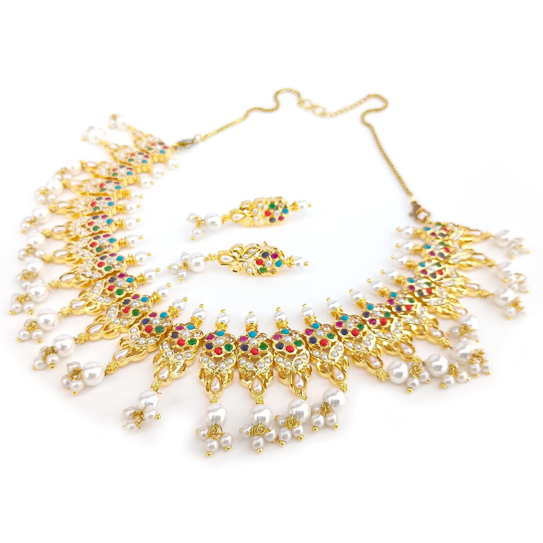 Ruby Emerald Pearl Necklace Set |22K Gold Plated South Indian Wedding Jewelry |Traditional Bridal Necklace |Party Wear Jewelry |Gift for Her — 6