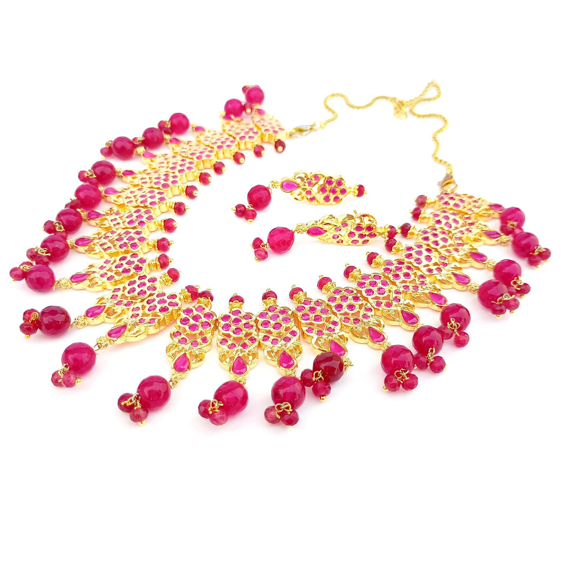 Ruby Emerald Pearl Necklace Set |22K Gold Plated South Indian Wedding Jewelry |Traditional Bridal Necklace |Party Wear Jewelry |Gift for Her — 8