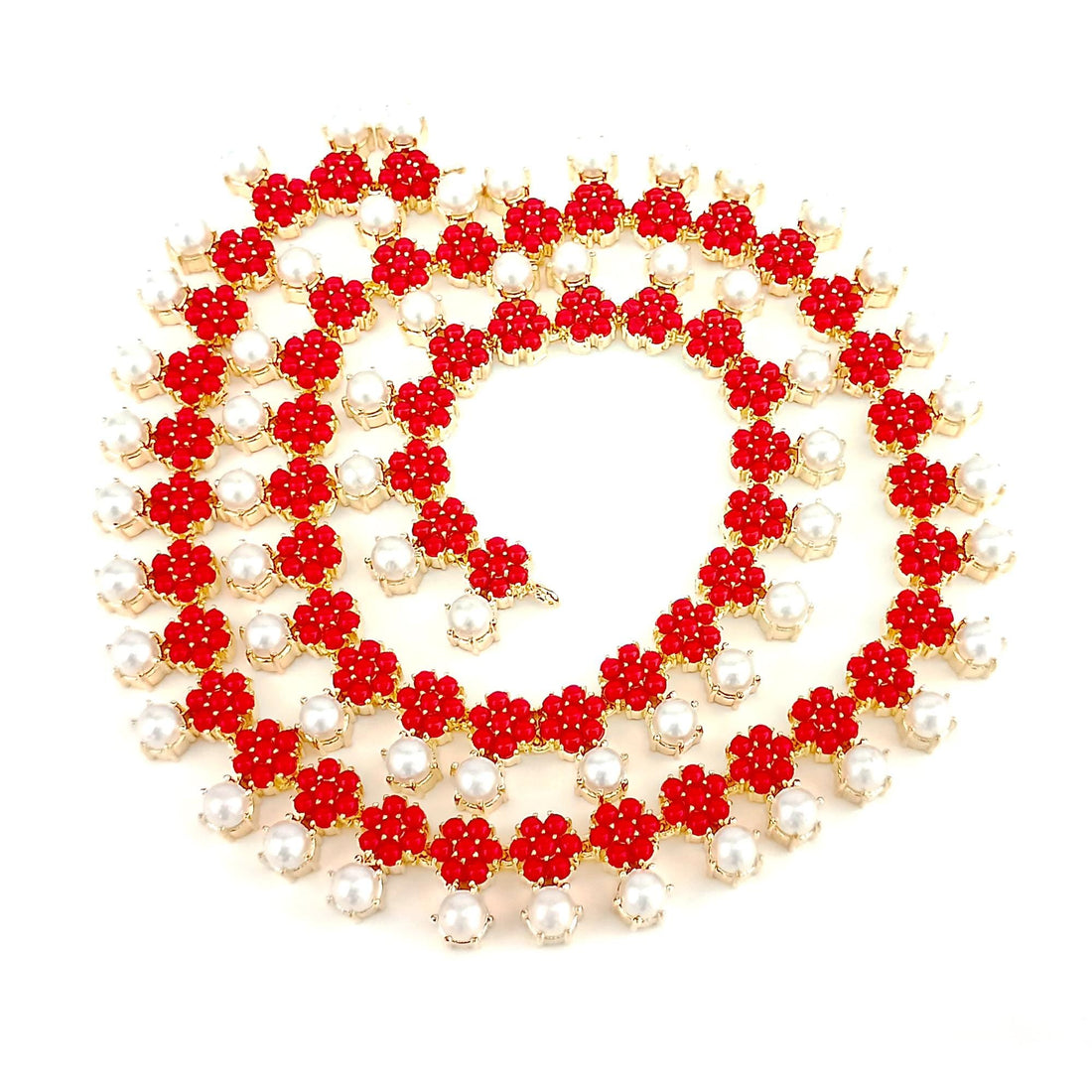 Red Coral & Pearl Necklace Set | 22K Gold Plated Indian Bridal Temple Jewelry | Wedding Necklace | Statement Necklace | Gift For Her — 5