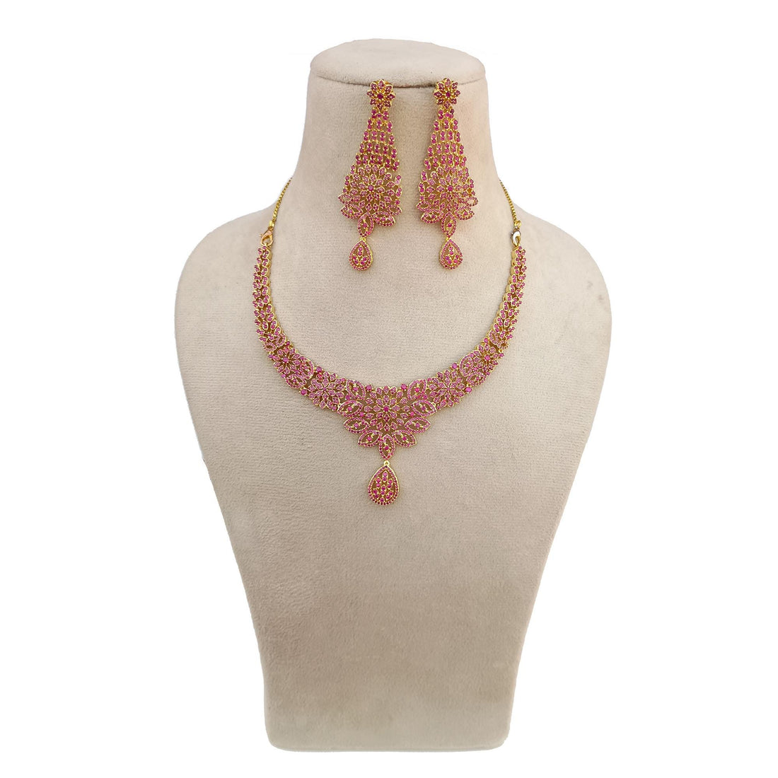 22K Gold Plated Handmade Ruby Necklace | Indian Bridal Wedding Traditional Jewelry Set | Gift For Her — 3