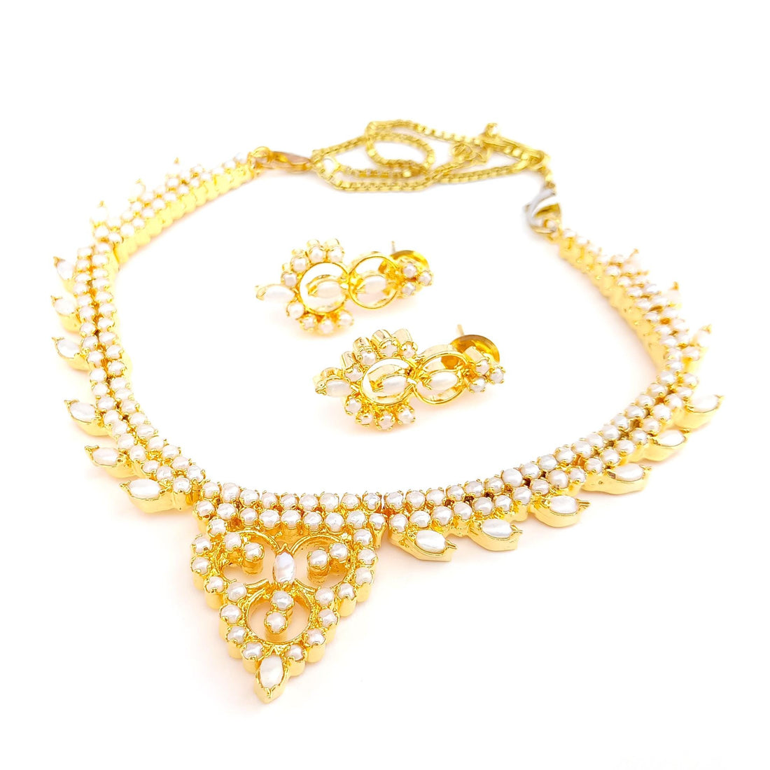 Handmade 22K Gold Plated Pearl Bridal Necklace | Indian Wedding Traditional Jewelry Set | Gift For Her | Engagement Jewelry — 4