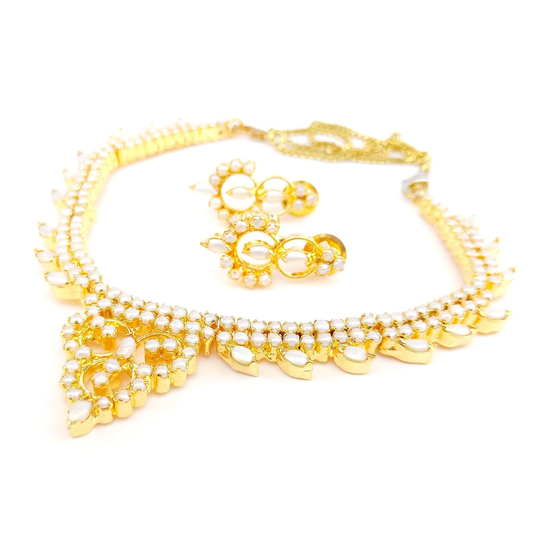 Handmade 22K Gold Plated Pearl Bridal Necklace | Indian Wedding Traditional Jewelry Set | Gift For Her | Engagement Jewelry — 5