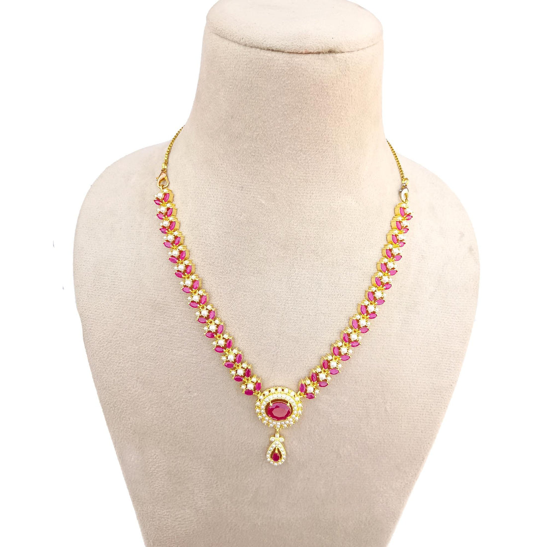 South Indian 22K Gold Plated Ruby Pearl Long Necklace | Traditional Bridal Haram | Wedding Engagement Jewelry | Party Wear Necklace — 6