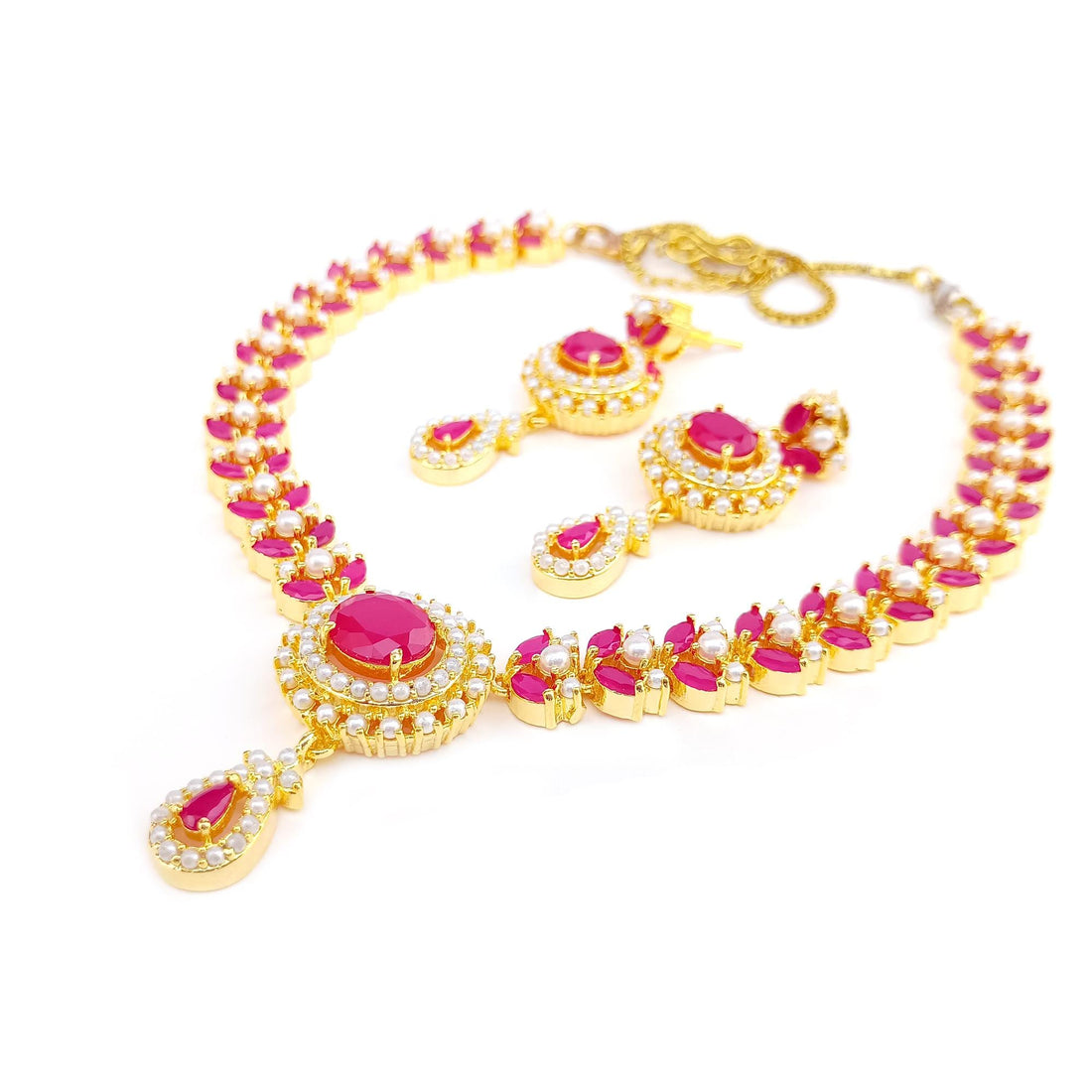 South Indian 22K Gold Plated Ruby Pearl Long Necklace | Traditional Bridal Haram | Wedding Engagement Jewelry | Party Wear Necklace — 3