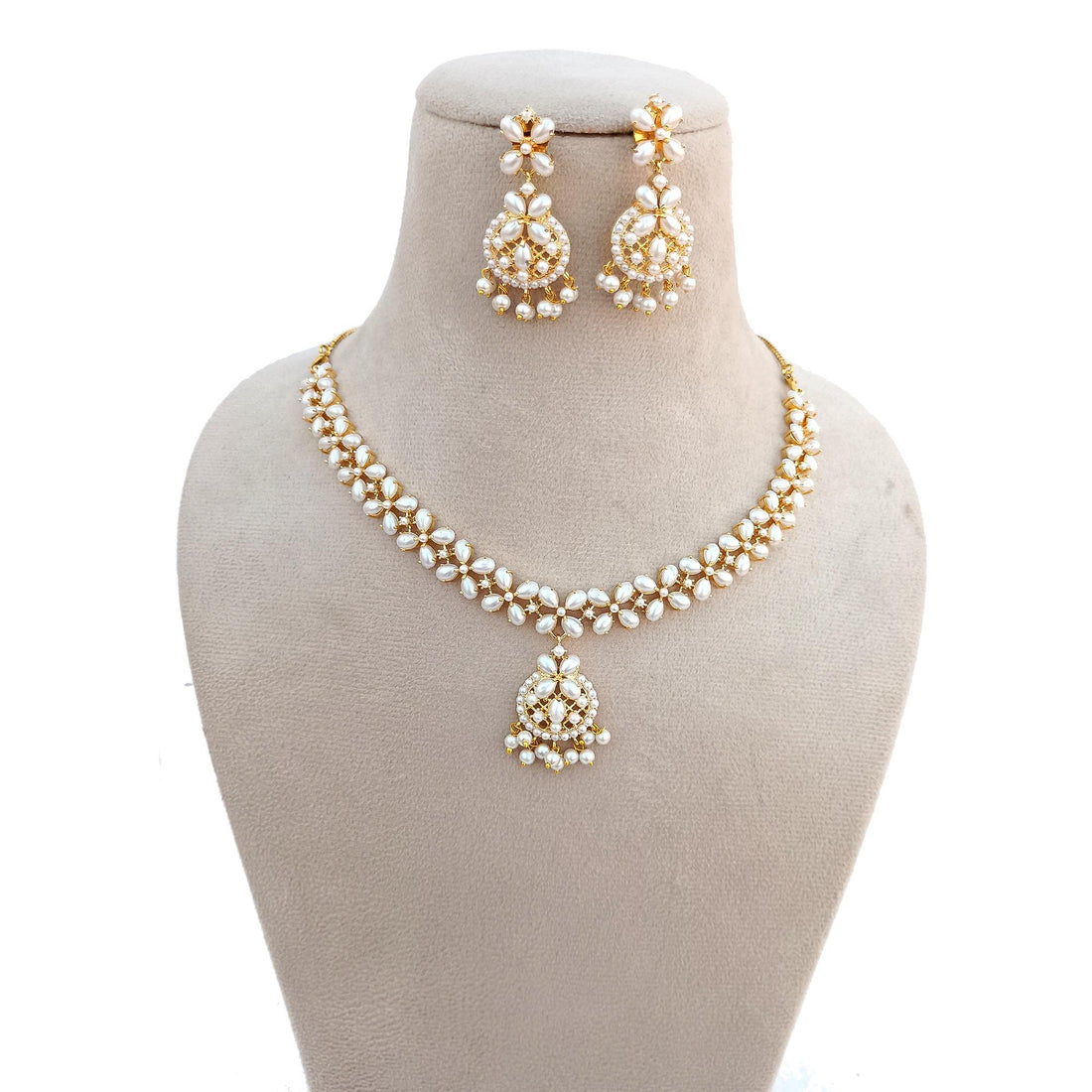 Luxury Gold Plated Ruby Emerald Pearl Necklace | South Indian Bridal Wedding Jewelry | Traditional Statement Necklace | Valentine Gift — 8