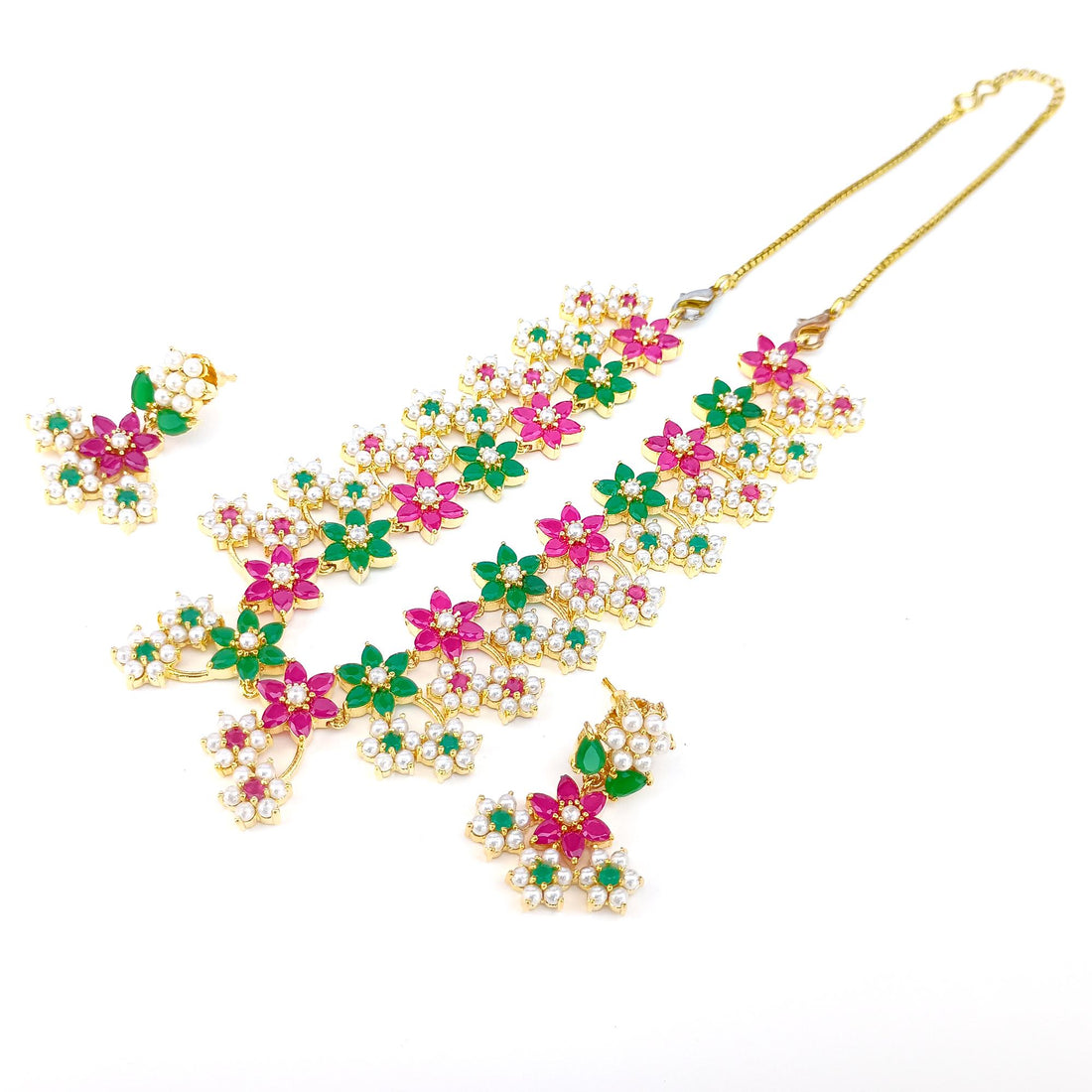 Gold Plated Multicolor Stone & Pearl Necklace Set | Indian Bridal Wedding Jewelry | Traditional Ethnic Statement Necklace | Gift For Her — 6