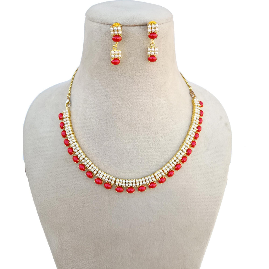 Luxury Red Coral Gold Plated Necklace | South Indian Bridal Jewelry | Traditional Wedding Necklace for Women |Gift For Her |Wedding Necklace — 2